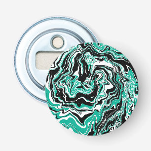 Turquoise, Black and White Marble Fluid Art   Bottle Opener