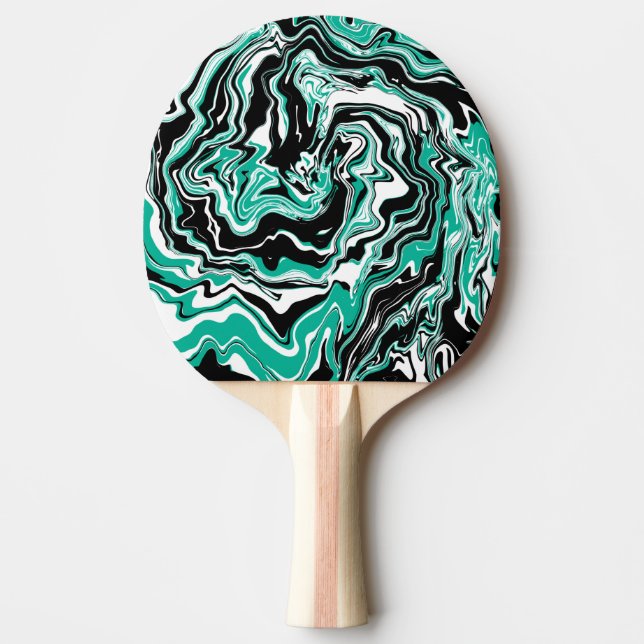 Turquoise, Black and White Swirls Marble like Ping Pong Paddle (Front)