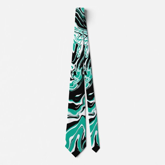 Turquoise, Black and White Swirls Marble like  Tie (Front)