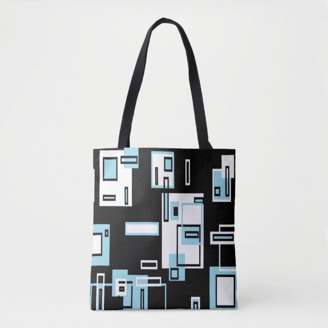 Turquoise Black Blocks Funky Tote Bag (Front)