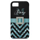 TURQUOISE BLACK CHEVRON GLITTER GIRLY