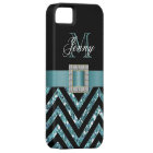 TURQUOISE BLACK CHEVRON GLITTER GIRLY