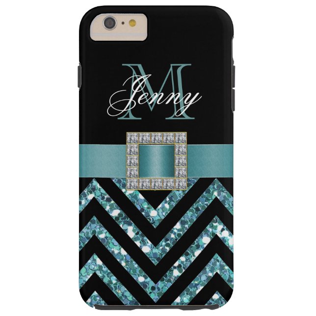 TURQUOISE BLACK CHEVRON GLITTER GIRLY Case-Mate iPhone CASE (Back)