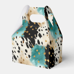 Turquoise Black Cream Gold Western Cowhide Favour Box
