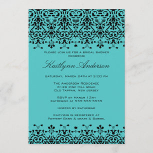 Turquoise & Black Damask Bridal Shower Invitation