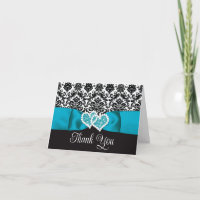 Turquoise, Black Damask Love Hearts Wedding