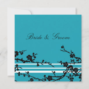 Turquoise Black Floral Wedding Invitation Card