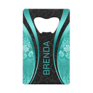 Turquoise & Black Geometric Design Damask Accent