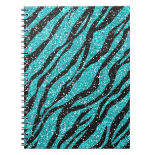 Turquoise Black Glitter Zebra Print Spiral Spiral Notebook