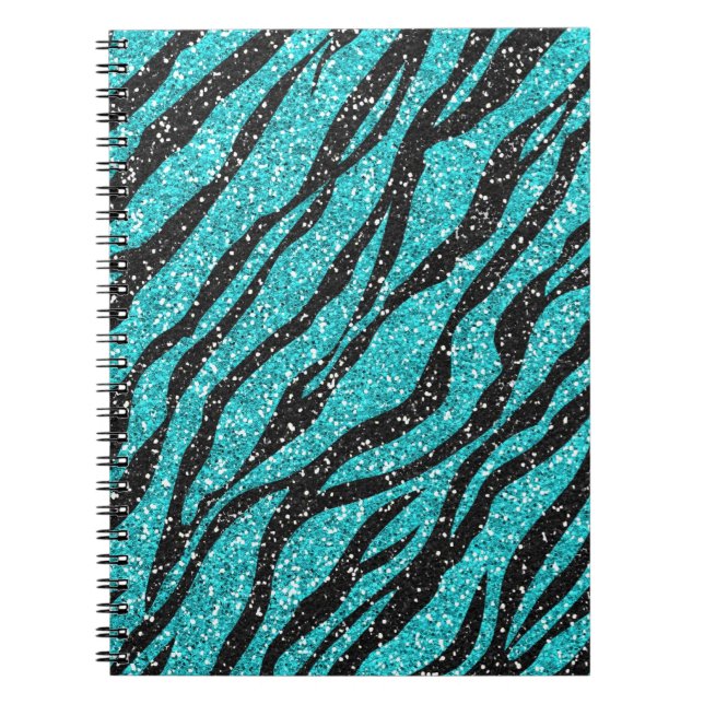 Turquoise Black Glitter Zebra Print Spiral Spiral Notebook (Front)