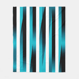 Turquoise Black Gradient Stripe Pattern Fleece Blanket