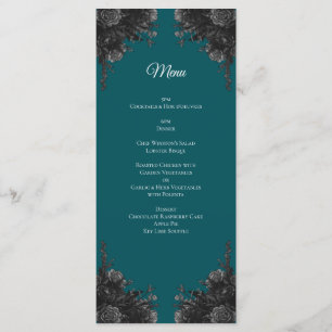 Turquoise Black Grey Roses Gothic Wedding Menu