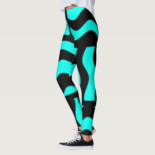 Turquoise & Black Leggings Abstract Stretch Pants