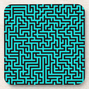 Turquoise Black Maze Lines Coaster