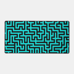 Turquoise Black Maze Lines Desk Mat