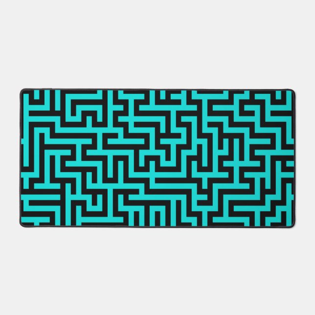 Turquoise Black Maze Lines Desk Mat (Front)