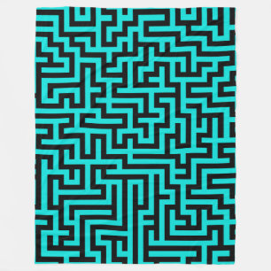 Turquoise Black Maze Lines Fleece Blanket