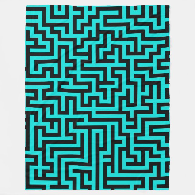 Turquoise Black Maze Lines Fleece Blanket (Front)