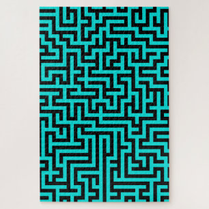 Turquoise Black Maze Lines Jigsaw Puzzle
