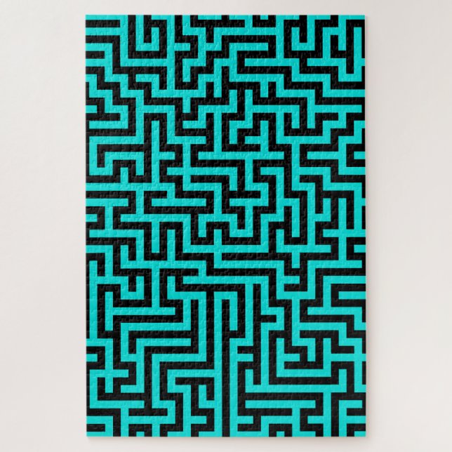 Turquoise Black Maze Lines Jigsaw Puzzle (Vertical)