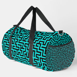 Turquoise Black Maze Lines Large Duffle Bag