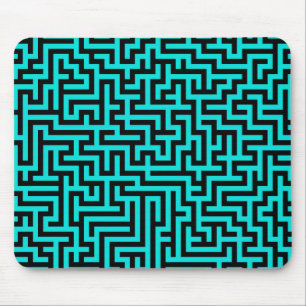 Turquoise Black Maze Lines Mouse Pad