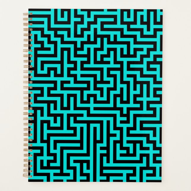 Turquoise Black Maze Lines Planner (Front)