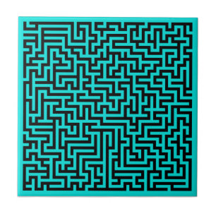 Turquoise Black Maze Lines Tile