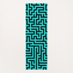 Turquoise Black Maze Lines Yoga Mat