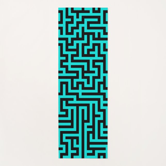 Turquoise Black Maze Lines Yoga Mat (Front)