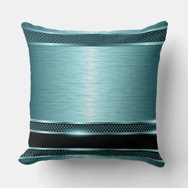 Turquoise & Black Metallic Brushed Aluminium Look Cushion (Front)