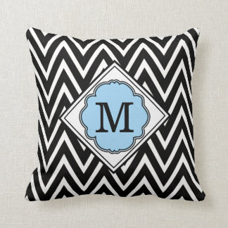Turquoise & Black Monogram Chevron Pattern Pillow