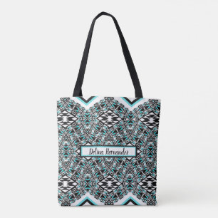 Turquoise & Black Tribal Tapestry Tote