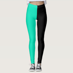 Turquoise Black Two Tone Split Half Design Leggings