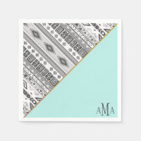 Turquoise Black White Aztec Tribal Monogram