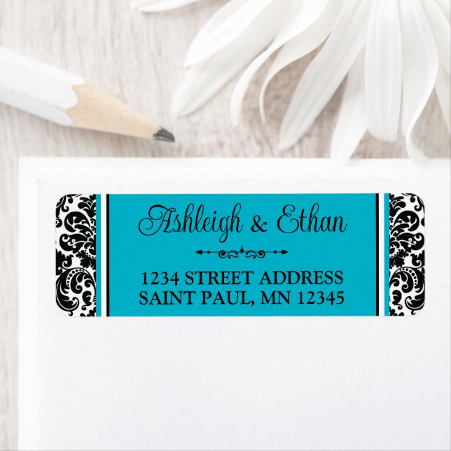 Turquoise, Black White Damask Wedding Address (Insitu)