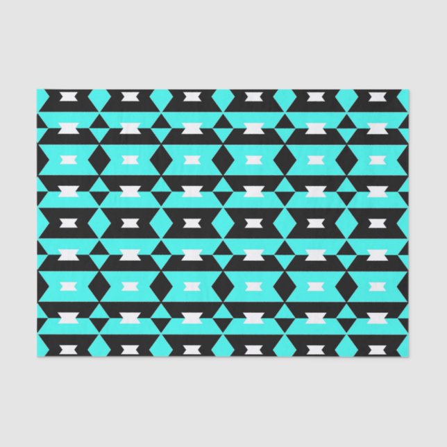 Turquoise Black & White Op Art Geometric Pattern Tissue Paper (Front)