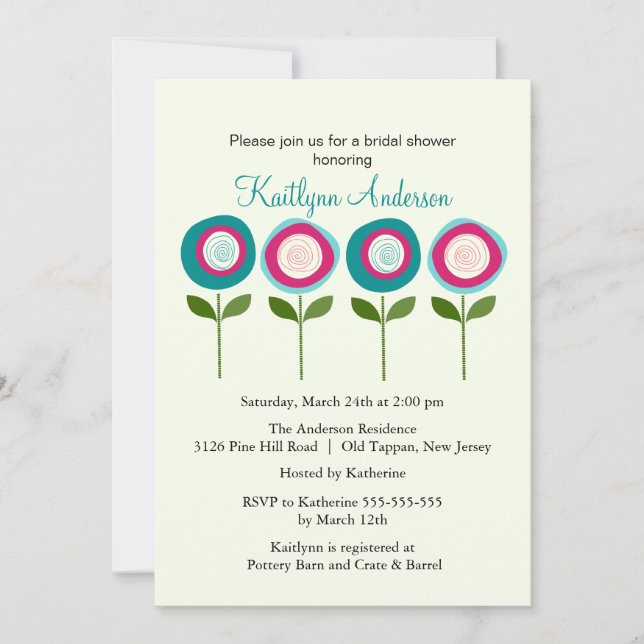 Turquoise Blooms Bridal Shower Invitation (Front)