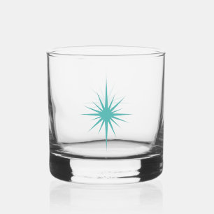 Turquoise Blue 1950s Atomic Starburst Mid Century Whiskey Glass