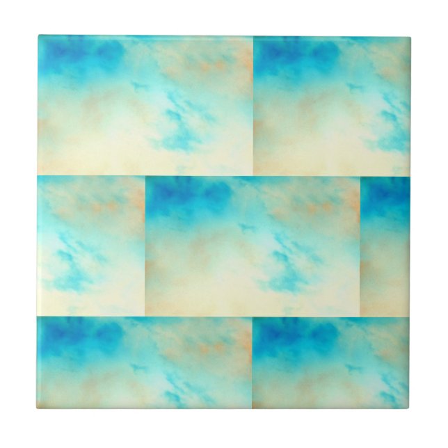 Turquoise blue abstract art cream broken tile (Front)