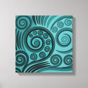Turquoise-Blue Abstract Botanical Fern Leaf Curl Canvas Print
