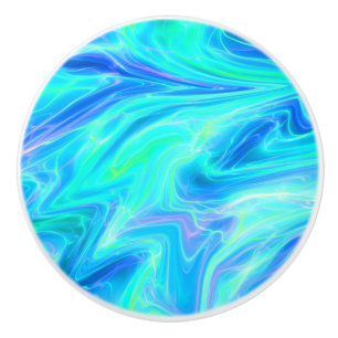 Turquoise Blue Abstract   Ceramic Knob