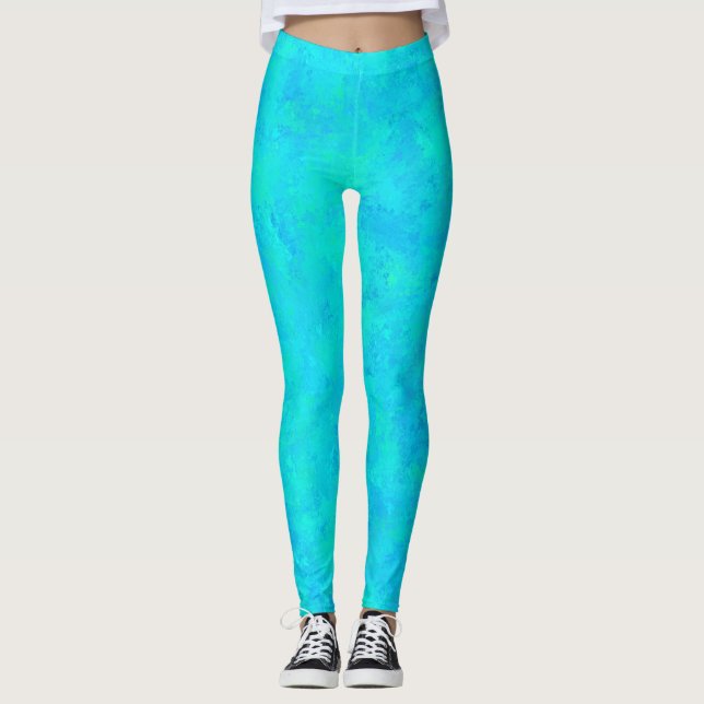 Turquoise Blue Abstract Pattern Leggings (Front)
