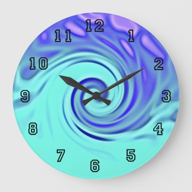 Turquoise Blue Abstract Wave Art Large Clock (Front)