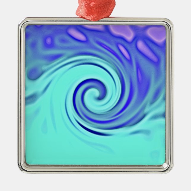Turquoise Blue Abstract Wave Art Metal Tree Decoration (Front)