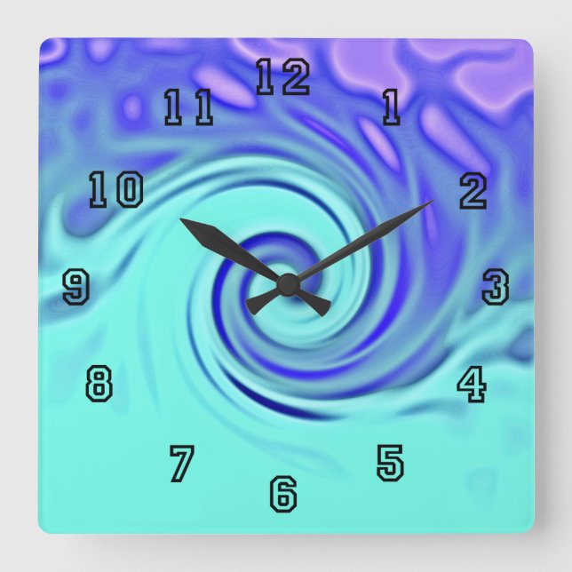 Turquoise Blue Abstract Wave Art Square Wall Clock (Front)