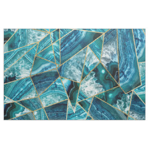 Turquoise Blue Agate Black Gold Geometric Triangle Fabric