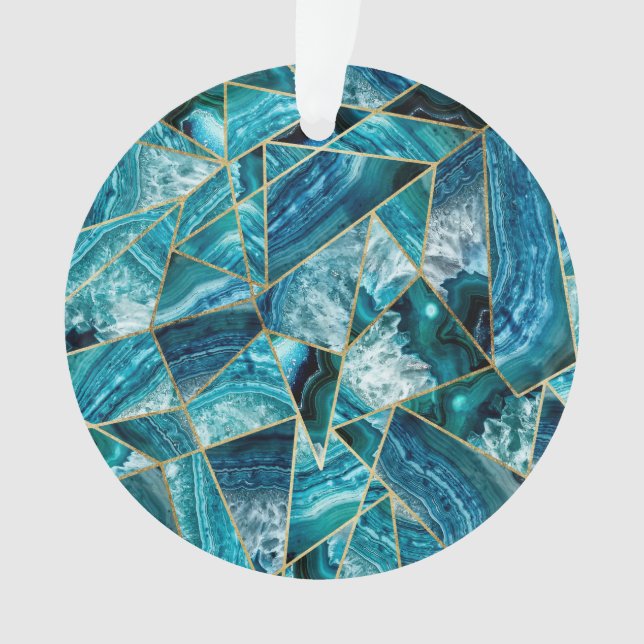 Turquoise Blue Agate Black Gold Geometric Triangle Ornament (Front)