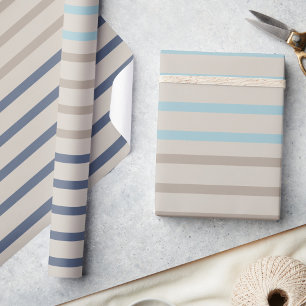 Turquoise blue and beige stripes wrapping paper