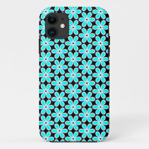 Turquoise Blue and Black Floral Pattern Case-Mate iPhone Case